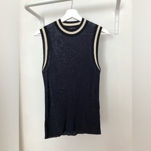 RAG & BONE ribbed semi-sheer tank top Navy/Black/Ecru Size L